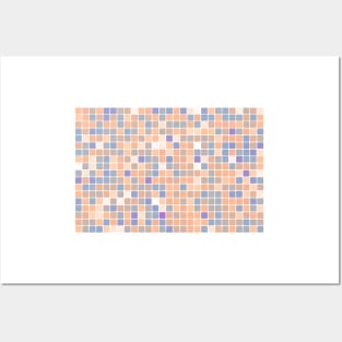 Pastel square mosaic in orange and blue shades, soft colors stained glass Posters and Art